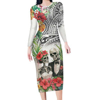 Skeleton Love for Valentines Day Family Matching Long Sleeve Bodycon Dress and Hawaiian Shirt Polynesian Tribal Love Forever LT9 Mom's Dress White - Polynesian Pride