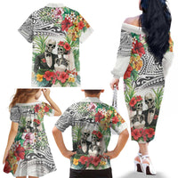 Skeleton Love for Valentine’s Day Family Matching Off The Shoulder Long Sleeve Dress and Hawaiian Shirt Polynesian Tribal Love Forever