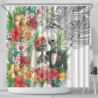 Skeleton Love for Valentine’s Day Shower Curtain Polynesian Tribal Love Forever