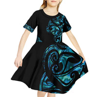 All Black Maori Tribal Tattoo Personalised Kid Short Sleeve Dress Polynesian Style