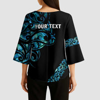 All Black Maori Tribal Tattoo Personalised Kimono Sleeve Blouse Polynesian Style - Polynesian Pride