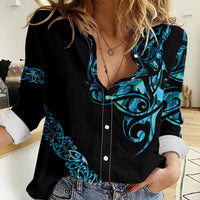 All Black Maori Tribal Tattoo Personalised Women Casual Shirt Polynesian Style LT9 Female Black - Polynesian Pride