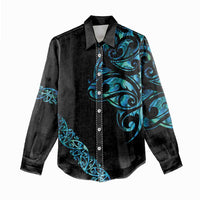 All Black Maori Tribal Tattoo Personalised Women Casual Shirt Polynesian Style LT9 - Polynesian Pride