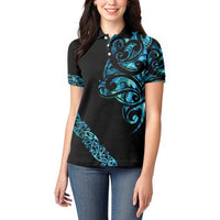 All Black Maori Tribal Tattoo Personalised Women Polo Shirt Polynesian Style