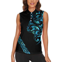 All Black Maori Tribal Tattoo Personalised Women Sleeveless Polo Shirt Polynesian Style