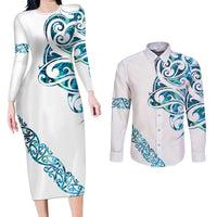 All White Maori Tribal Tattoo Personalised Couples Matching Long Sleeve Bodycon Dress and Long Sleeve Button Shirt Polynesian Style LT9 White - Polynesian Pride