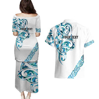 All White Maori Tribal Tattoo Personalised Couples Matching Puletasi and Hawaiian Shirt Polynesian Style LT9 - Polynesian Pride