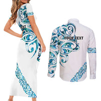 All White Maori Tribal Tattoo Personalised Couples Matching Short Sleeve Bodycon Dress and Long Sleeve Button Shirt Polynesian Style LT9 - Polynesian Pride