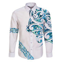 All White Maori Tribal Tattoo Personalised Family Matching Off The Shoulder Long Sleeve Dress and Hawaiian Shirt Polynesian Style LT9 Dad's Shirt - Long Sleeve White - Polynesian Pride