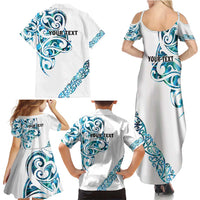 All White Maori Tribal Tattoo Personalised Family Matching Summer Maxi Dress and Hawaiian Shirt Polynesian Style
