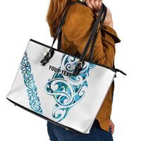 All White Maori Tribal Tattoo Personalised Leather Tote Bag Polynesian Style LT9 - Polynesian Pride