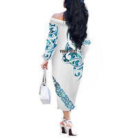 All White Maori Tribal Tattoo Personalised Off The Shoulder Long Sleeve Dress Polynesian Style