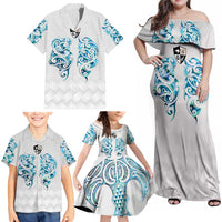 Queensland Maori Kiwi Personalised Family Matching Off Shoulder Maxi Dress and Hawaiian Shirt Ma Kakariki Papua Shell Maori Tribal Tattoo