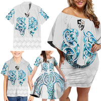 Queensland Maori Kiwi Personalised Family Matching Off Shoulder Short Dress and Hawaiian Shirt Ma Kakariki Papua Shell Maori Tribal Tattoo