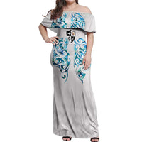 Queensland Maori Kiwi Personalised Off Shoulder Maxi Dress Ma Kakariki Papua Shell Maori Tribal Tattoo