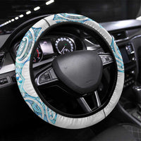 Queensland Maori Kiwi Steering Wheel Cover Ma Kakariki Papua Shell Maori Tribal Tattoo LT9 Universal Fit White - Polynesian Pride