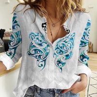 Queensland Maori Kiwi Personalised Women Casual Shirt Ma Kakariki Papua Shell Maori Tribal Tattoo LT9 Female White - Polynesian Pride