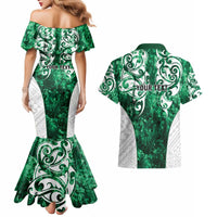 Queensland Maori Kiwi Personalised Couples Matching Mermaid Dress and Hawaiian Shirt Kikirangi Papua Shell Maori Tribal Tattoo