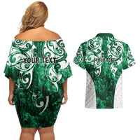 Queensland Maori Kiwi Personalised Couples Matching Off Shoulder Short Dress and Hawaiian Shirt Kikirangi Papua Shell Maori Tribal Tattoo