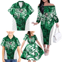 Queensland Maori Kiwi Personalised Family Matching Off The Shoulder Long Sleeve Dress and Hawaiian Shirt Kikirangi Papua Shell Maori Tribal Tattoo