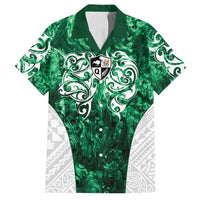 Queensland Maori Kiwi Personalised Family Matching Puletasi and Hawaiian Shirt Kikirangi Papua Shell Maori Tribal Tattoo LT9 Dad's Shirt - Short Sleeve Green - Polynesian Pride