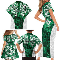Queensland Maori Kiwi Personalised Family Matching Short Sleeve Bodycon Dress and Hawaiian Shirt Kikirangi Papua Shell Maori Tribal Tattoo