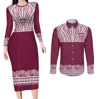 Queensland Maori Nga Hau E Wha Custom Couples Matching Long Sleeve Bodycon Dress and Long Sleeve Button Shirt Polynesian Maori Tribal Pattern