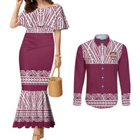 Queensland Maori Nga Hau E Wha Custom Couples Matching Mermaid Dress and Long Sleeve Button Shirt Polynesian Maori Tribal Pattern