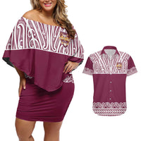 Queensland Maori Nga Hau E Wha Custom Couples Matching Off Shoulder Short Dress and Hawaiian Shirt Polynesian Maori Tribal Pattern