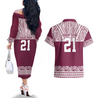 Queensland Maori Nga Hau E Wha Custom Couples Matching Off The Shoulder Long Sleeve Dress and Hawaiian Shirt Polynesian Maori Tribal Pattern