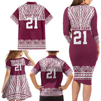 Queensland Maori Nga Hau E Wha Custom Family Matching Long Sleeve Bodycon Dress and Hawaiian Shirt Polynesian Maori Tribal Pattern
