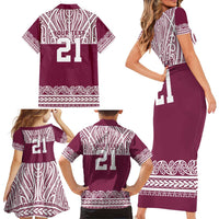 Queensland Maori Nga Hau E Wha Custom Family Matching Short Sleeve Bodycon Dress and Hawaiian Shirt Polynesian Maori Tribal Pattern