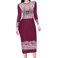 Queensland Maori Nga Hau E Wha Custom Long Sleeve Bodycon Dress Polynesian Maori Tribal Pattern