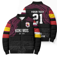 Queensland Papua New Guinea Custom Bomber Puffer Jacket All Black Pacific PNG Tribal Style - Polynesian Pride