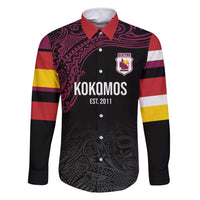 Queensland Papua New Guinea Custom Family Matching Long Sleeve Bodycon Dress and Hawaiian Shirt All Black Pacific PNG Tribal Style LT9 Dad's Shirt - Long Sleeve Black - Polynesian Pride
