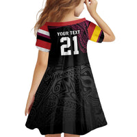 Queensland Papua New Guinea Custom Family Matching Off Shoulder Short Dress and Hawaiian Shirt All Black Pacific PNG Tribal Style