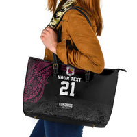 Queensland Papua New Guinea Custom Leather Tote Bag All Black Pacific PNG Tribal Style