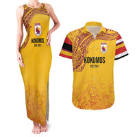 Queensland Papua New Guinea Custom Couples Matching Tank Maxi Dress and Hawaiian Shirt All Gold Pacific PNG Tribal Style LT9 Gold - Polynesian Pride