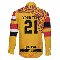 Queensland Papua New Guinea Custom Family Matching Off Shoulder Maxi Dress and Hawaiian Shirt All Gold Pacific PNG Tribal Style