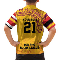 Queensland Papua New Guinea Custom Family Matching Off Shoulder Short Dress and Hawaiian Shirt All Gold Pacific PNG Tribal Style