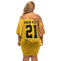 Queensland Papua New Guinea Custom Family Matching Off Shoulder Short Dress and Hawaiian Shirt All Gold Pacific PNG Tribal Style