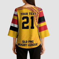 Queensland Papua New Guinea Custom Kimono Sleeve Blouse All Gold Pacific PNG Tribal Style - Polynesian Pride