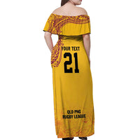 Queensland Papua New Guinea Custom Off Shoulder Maxi Dress All Gold Pacific PNG Tribal Style