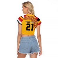 Queensland Papua New Guinea Custom Raglan Cropped T Shirt All Gold Pacific PNG Tribal Style