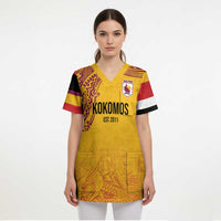 Queensland Papua New Guinea Custom Scrub Top All Gold Pacific PNG Tribal Style LT9 - Polynesian Pride