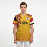 Queensland Papua New Guinea Custom Scrub Top All Gold Pacific PNG Tribal Style LT9 - Polynesian Pride