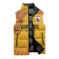 Queensland Papua New Guinea Custom Sleeveless Puffer Jacket All Gold Pacific PNG Tribal Style - Polynesian Pride