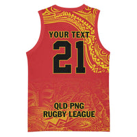 Queensland Papua New Guinea Custom Basketball Jersey All Red Pacific PNG Tribal Style - Polynesian Pride