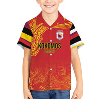 Queensland Papua New Guinea Custom Family Matching Off Shoulder Short Dress and Hawaiian Shirt All Red Pacific PNG Tribal Style