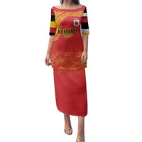 Queensland Papua New Guinea Custom Family Matching Puletasi and Hawaiian Shirt All Red Pacific PNG Tribal Style